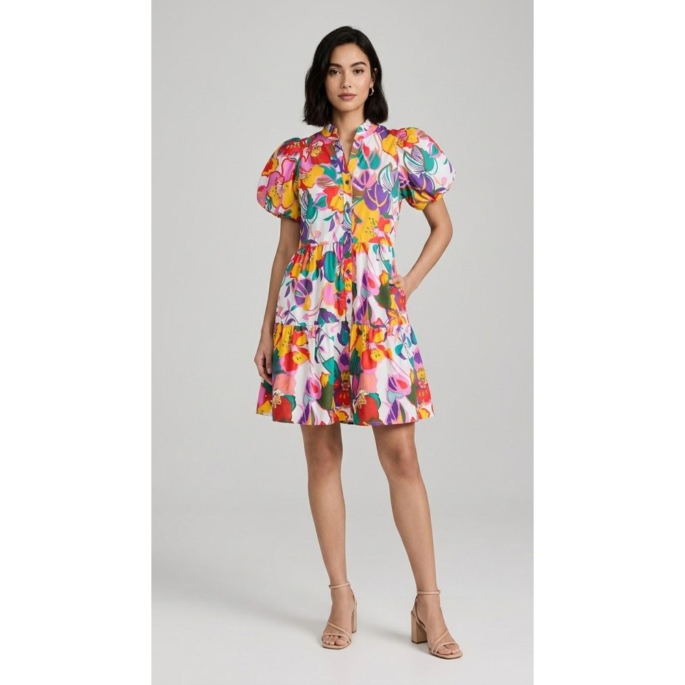 Jade Melody Tam Mini Dress Women S Multicolor Floral Puff Sleeve Tiered Pockets